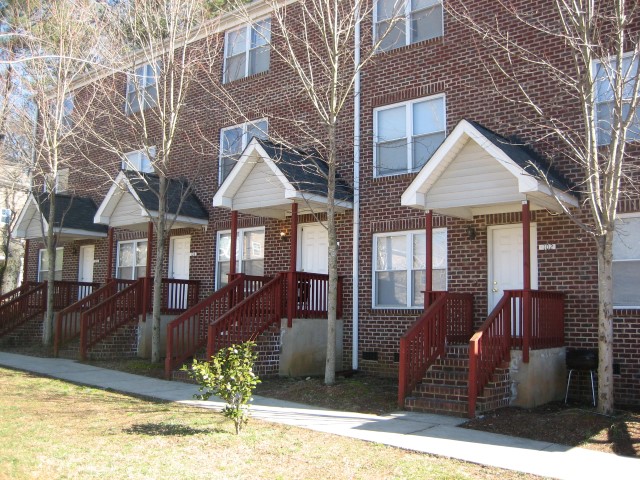 Red brick apartment homes in Atlanta. 