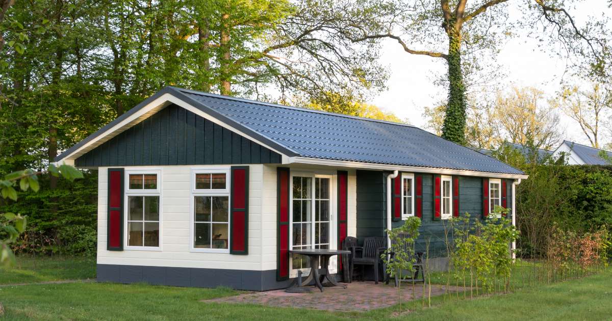 house with red shutters