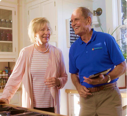 seller and buyer talking in the kitchen
